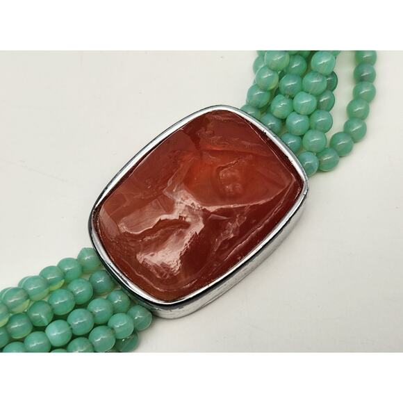 Vintage Signed GIVENCHY Faux Jade Green Resin Multi Strand Bead Choker Necklace - Picture 7 of 13
